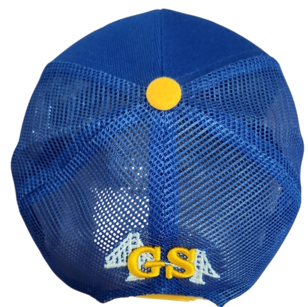 Golden State Blue And Yellow Snapback Hat Mesh Trucker Cap With Basketball Logo - Picture 5 of 7